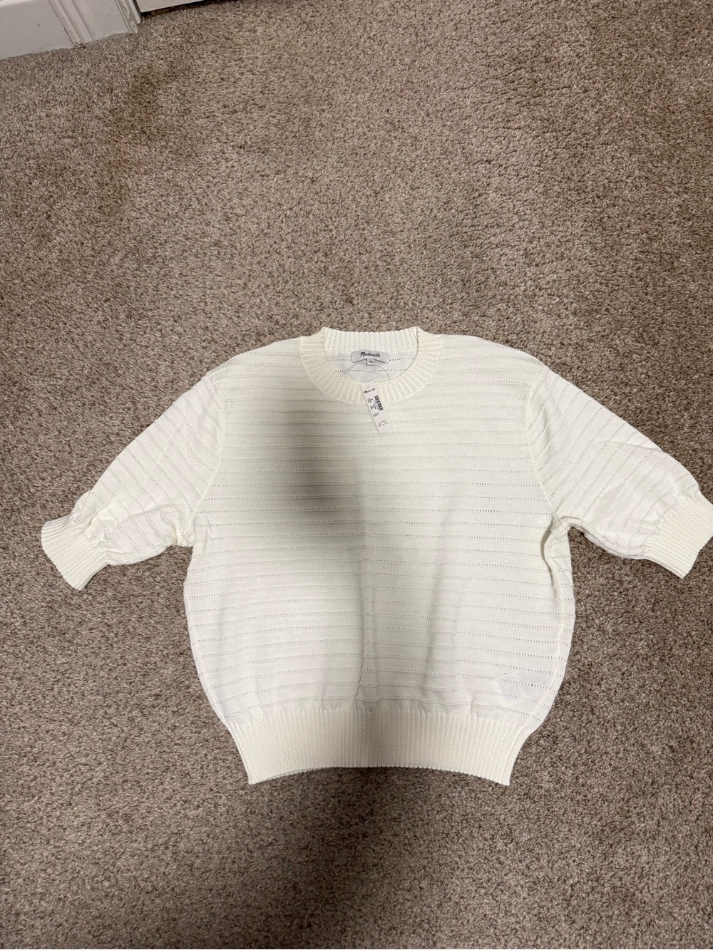 Madewell Cream Short-Sleeve Ribbed Crew Sweater